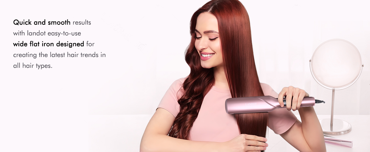 LANDOT Професійний випрямляч для волосся з керамічним покриттям 45 мм, 12 температурних режимів (120–230°C), рожеве золото