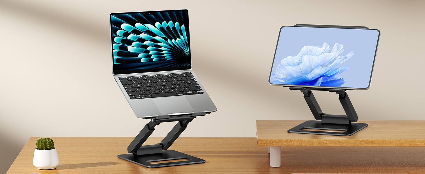 Adjustable Laptop Stand for Desk - Telescopic & Ergonomic Design - Fits 10-17 inch Laptops (Black)