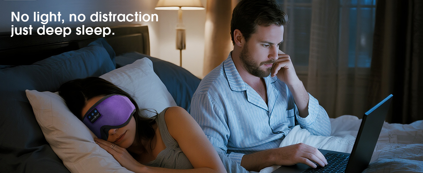 Маска для сну Musicozy з навушниками | Bluetooth 5.4, блокування світла, для подорожей, лавандовий колір. Подарунок для чоловіків та жінок