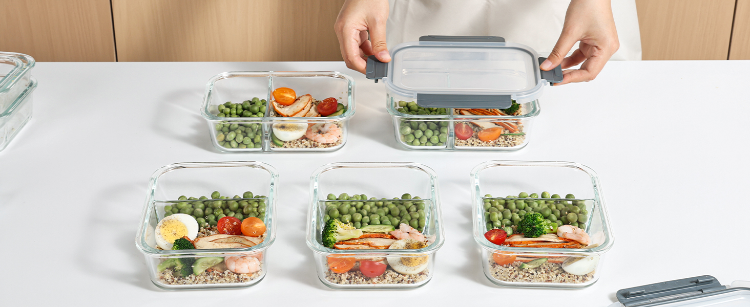 Набір контейнерів для їжі Vtopmart 15 шт. зі скла з кришкою, для зберігання, мікрохвильовки, морозильника та посудомийної машини