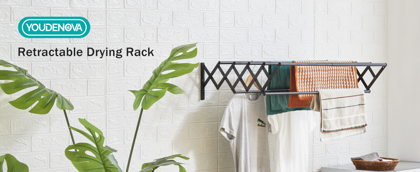 Настінна сушилка для білизни YOUDENOVA з 7 стійок, розсувна, для ванної кімнати, металевий тримач для рушників, (42-80) x 59 x 19 см, чорний