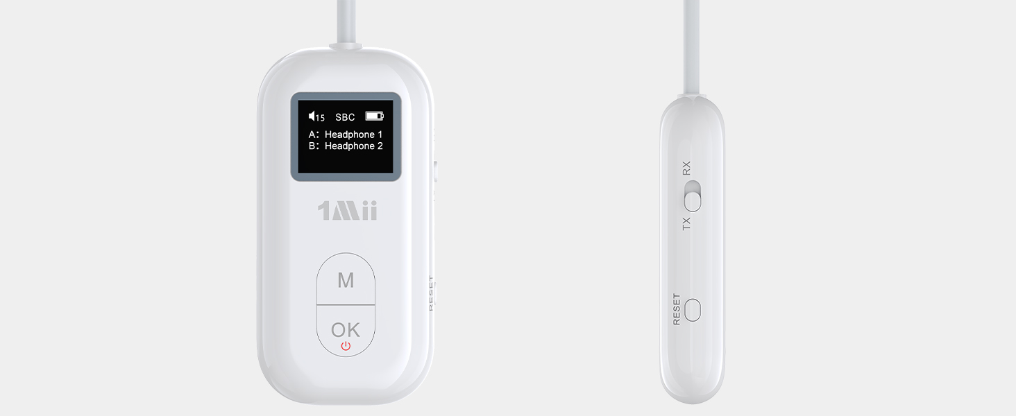 Bluetooth-адаптер для літака 1Mii з дисплеєм для 2 навушників, білий, 25 годин роботи