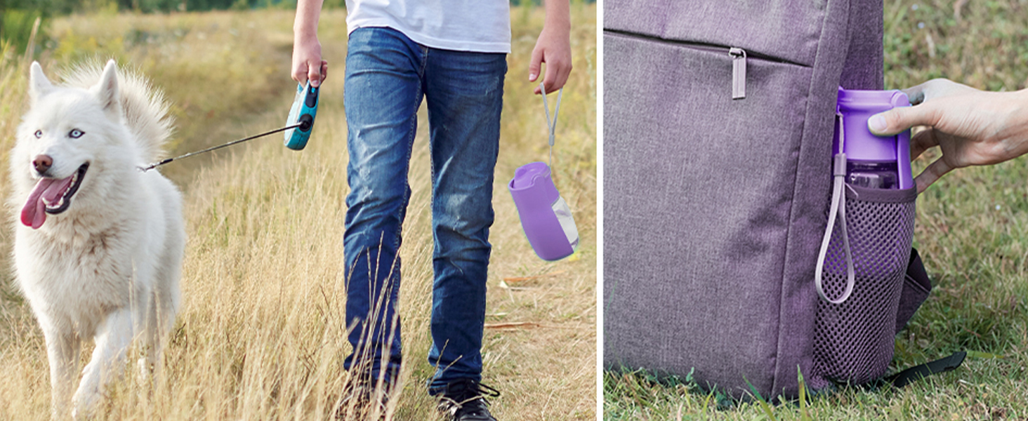 Водяна пляшка для собак на прогулянку 350мл/570мл. Водяна пляшка для цуценят, маленьких, середніх та великих собак. Зручна водяна пляшка для собак, щоб пити в дорозі (Lila)