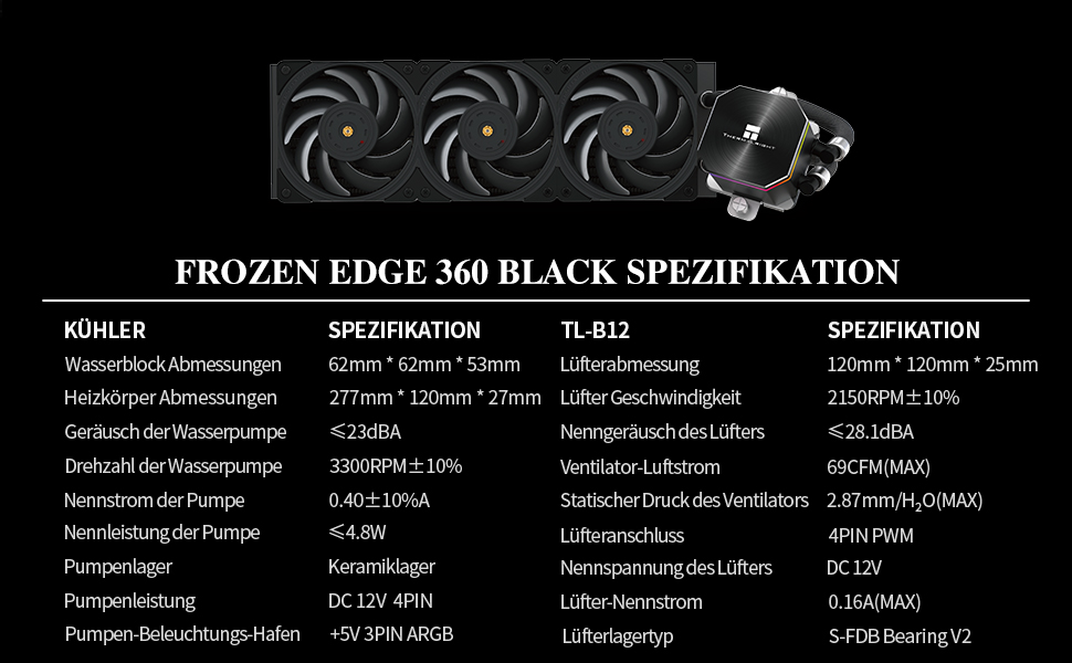 TR Frozen Edge 360 - рідинна система охолодження CPU з вентилятором 120мм, чорний, AMD/Intel