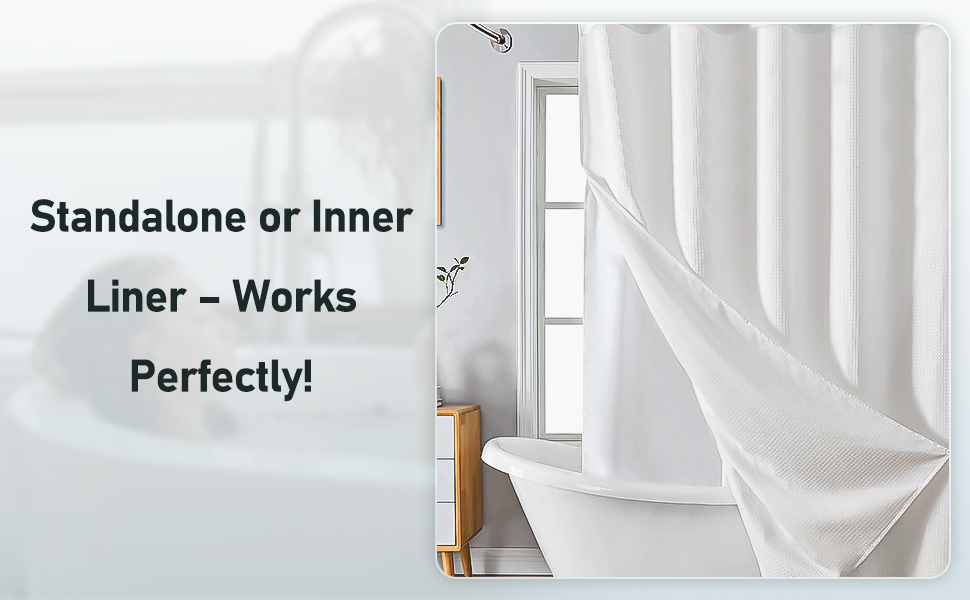 Шторка для душу Uniclife Біла, 180x180 см, вафельна текстура, водовідштовхувальна, 100% поліестер, з 12 нержавіючими люверсами, з 12 металевими гачками та обтяженим краєм, H183 x B183 см (1 шт.)