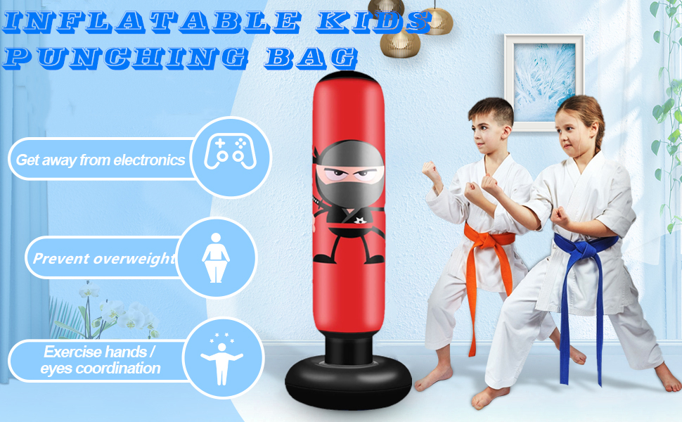 Набір для боксу EIVONDA для дітей 160 см: надувний боксерський мішок з рукавичками для боксу, MMA, карате, тхеквондо. Розрядка енергії для дітей. Чорний