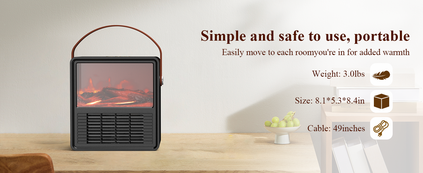 Електричний обігрівач Minthouz 1200W/800W з ефектом полум'я, термостатом та захистом від перегріву для дому та офісу