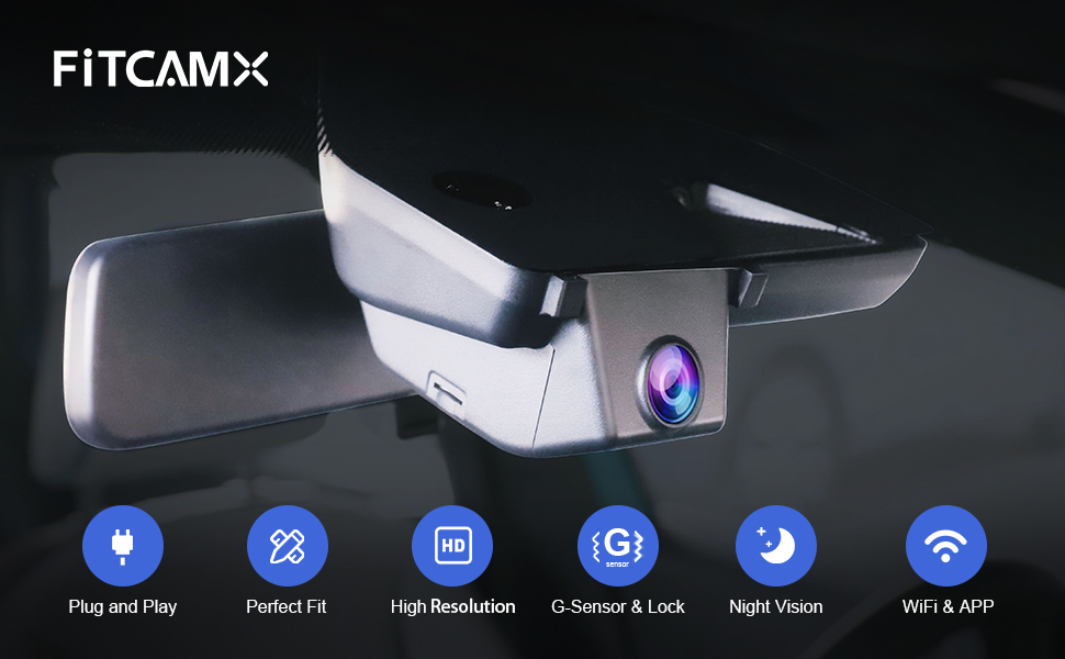 Відеореєстратор Fitcamx для VW ID.3 (2020-2026) та Seat Cupra Born, 4K UHD 2160P, WiFi, нічна зйомка, OEM дизайн, G-сенсор, циклічний запис, WDR, Plug & Play, з карткою пам'яті 64 ГБ