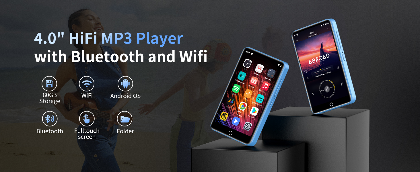 MP3-плеєр ZAQE 80GB з Bluetooth, WiFi, Android, Spotify, FM-радіо, 4