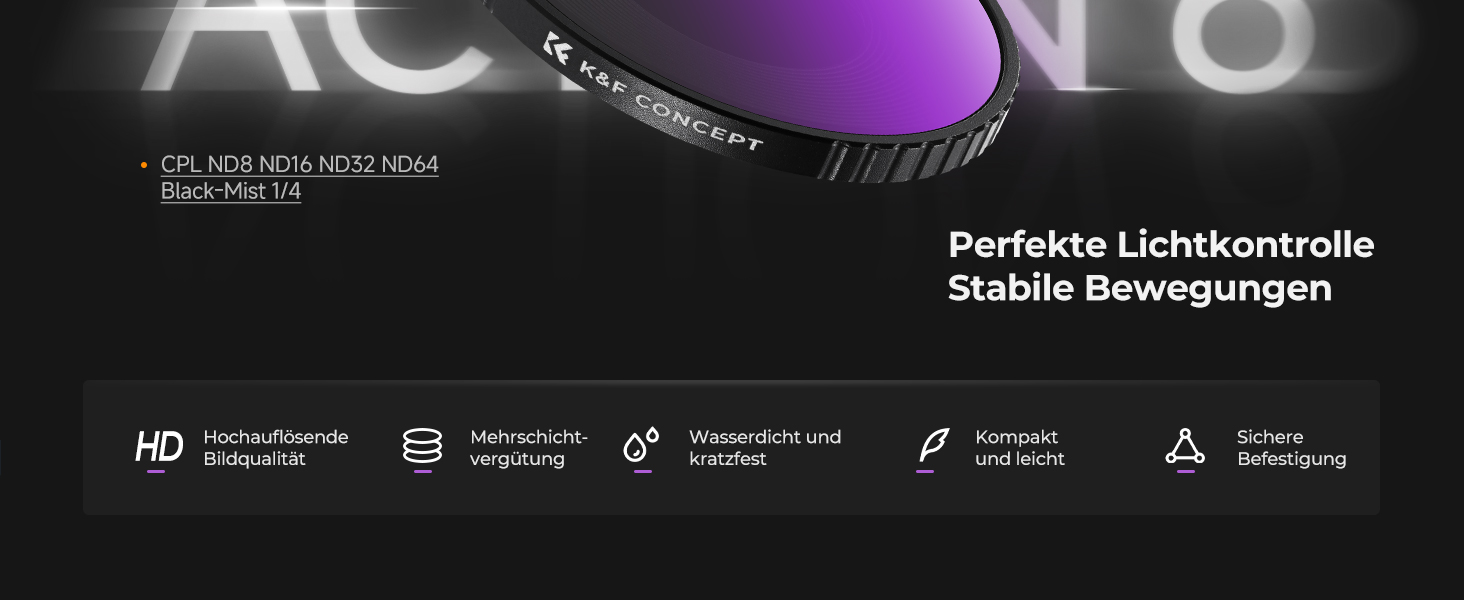 Набір фільтрів K&F Concept ND для DJI Osmo Action 6: ND8, ND16, ND32, ND64, CPL, Black Mist (5 шт.)