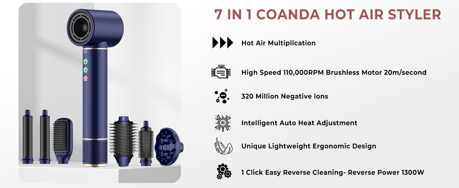 Фен-щітка Air Styler Pro 6 в 1: 1000W, для всіх типів волосся (блакитний)