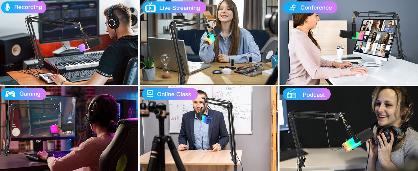 USB-мікрофон Zealsound для ПК з кріпленням – мікрофон конденсаторний 192kHz з шумозаглушенням, кнопкою вимкнення мікрофона та USB-C адаптером для Mac, стрімінгу, подкастів, співу, ASMR, YouTube