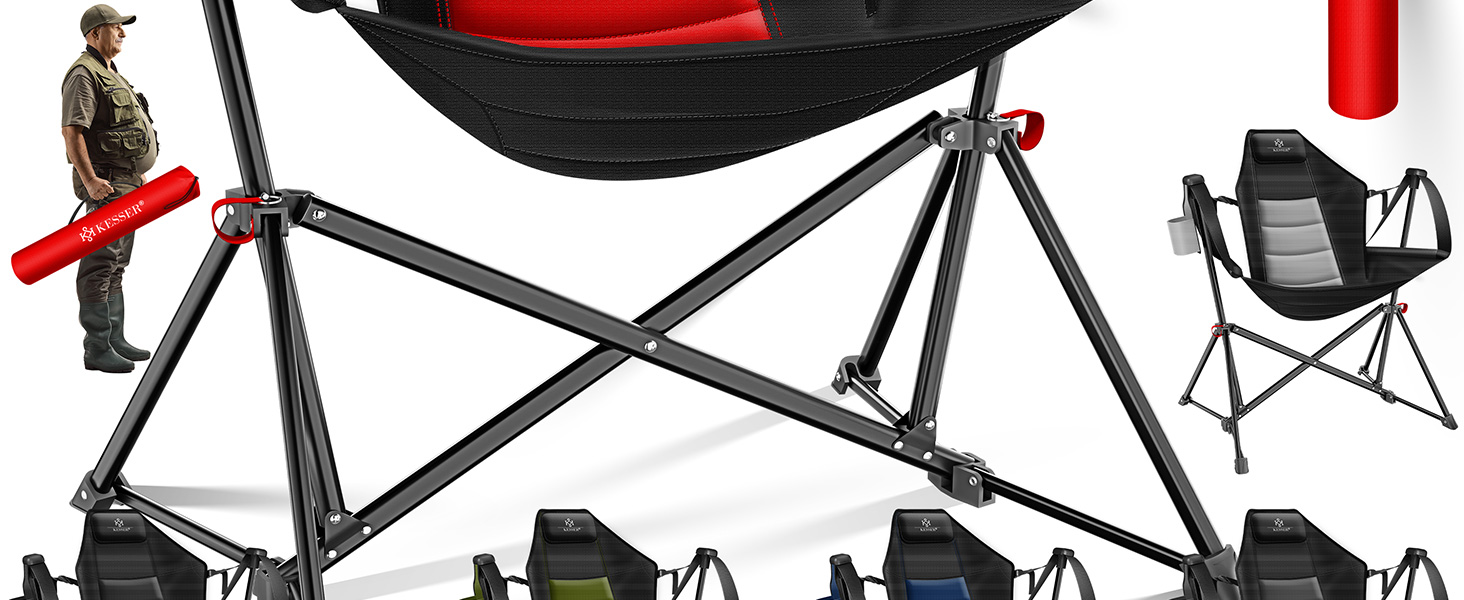 Кресlo для кемпінгу KESSER® Schaukelstuhl, 160 кг, з підсвічуванням та тримачем для напоїв, сірий/чорний