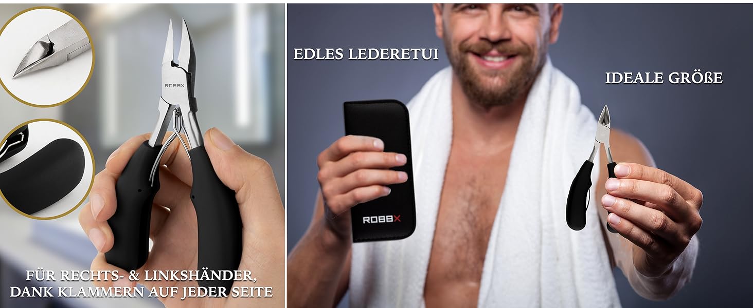 Набір для догляду за нігтями ROBBX® Profi: кусачки для товстих нігтів, зручна ручка, шкіряний етикет, ножиці для нігтів