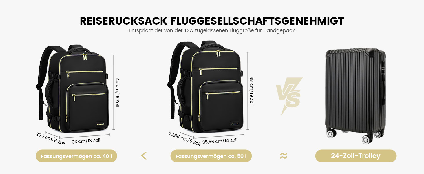 LOVEVOOK Рюкзак ручної поклажі, 40L, для ноутбука 17 дюймів, бежевий, для подорожей