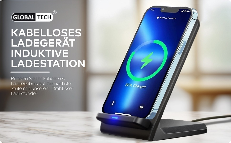 Бездротовий зарядний стан для iPhone, Samsung, Google Pixel (15W, Qi, чорний)