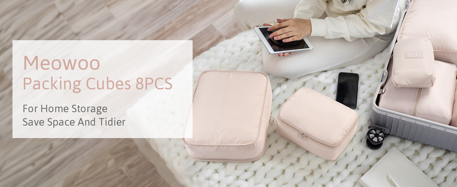 Органайзер для валізи Meowoo, 8 шт. - набір кубиків для пакування, валізні органайзери для подорожей та бізнесу, сумки для одягу, система зберігання багажу (Бежевий)