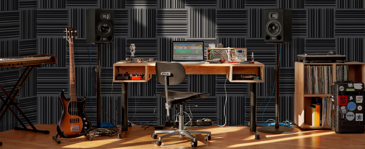 Акустичний поролон для звукоізоляції, шумопоглинаючі панелі 30х30х5 см, висока щільність, набір 48 шт для студії звукозапису та лайв-студій