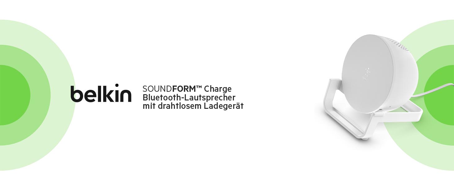 Belkin SoundForm Charge: Bluetooth-динамік з бездротовою зарядкою, інтегрований зарядний пристрій, для прослуховування музики та відео, білий