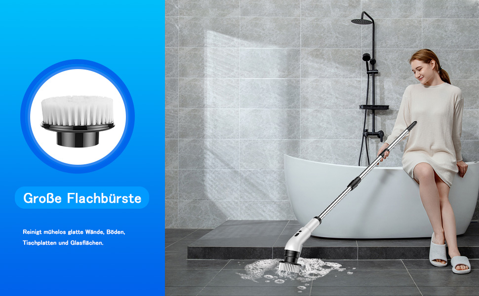 Електрична щітка для прибирання 9 в 1, 34-130 см, 2 режими, для ванної, кухні, плитки та авто, біла