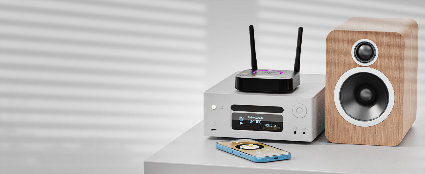 1Mii Bluetooth 5.1 Аудіо Адаптер з Низькою Затримкою aptX, 3D Surround, для Підсилювачів, Ламп, RCA AUX, Оптичний, Коаксіальний