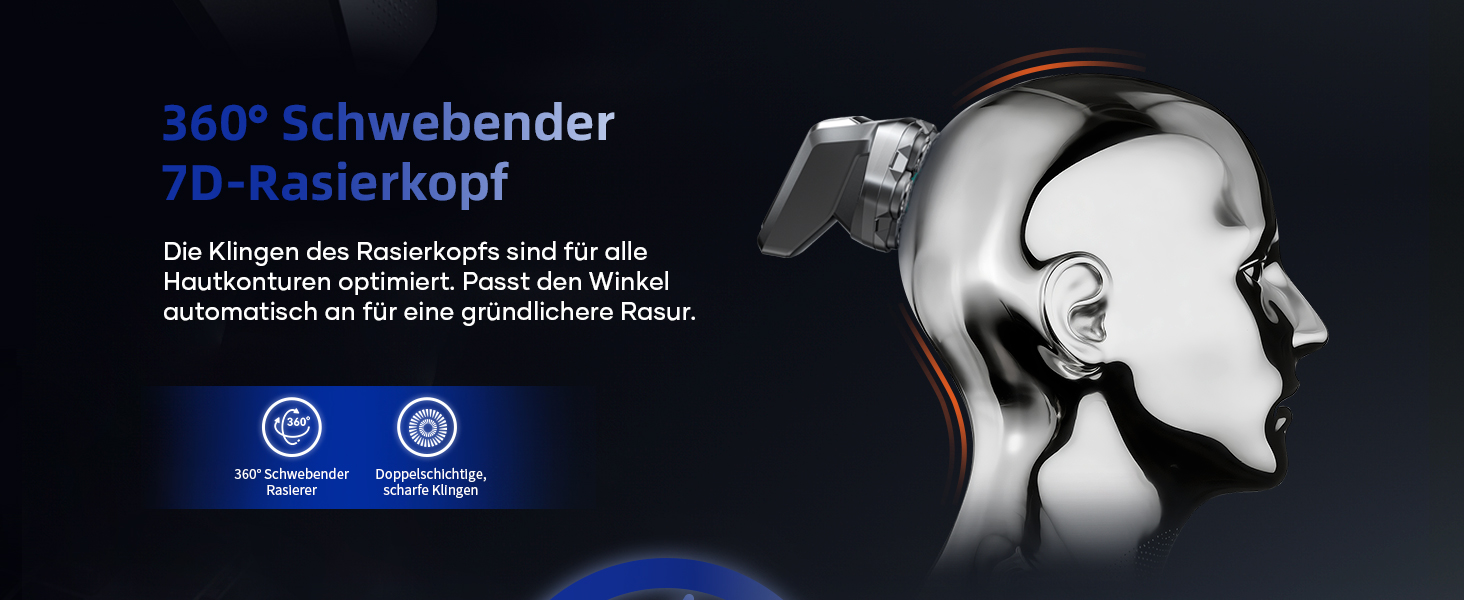 Машинка для гоління голови чоловіча Kensen 7D водонепроникна, з магнітною насадкою, Type-C, 8100/8600 об/хв, сіра