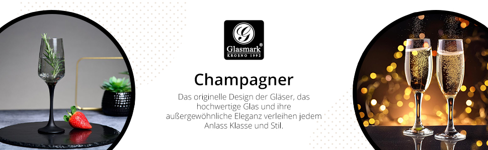 Набір келихів для шампанського, шампанського та просекко Glasmark Krosno, 6 шт., 200 мл, чорний