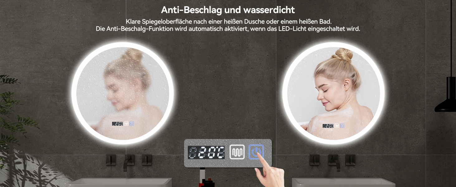 Дзеркало для ванної кімнати YOURLITE з підсвічуванням, діаметр 60 см, LED, сенсорне керування, 3 кольори світла, регулювання яскравості, антизапар, пам'ять, годинник, білий