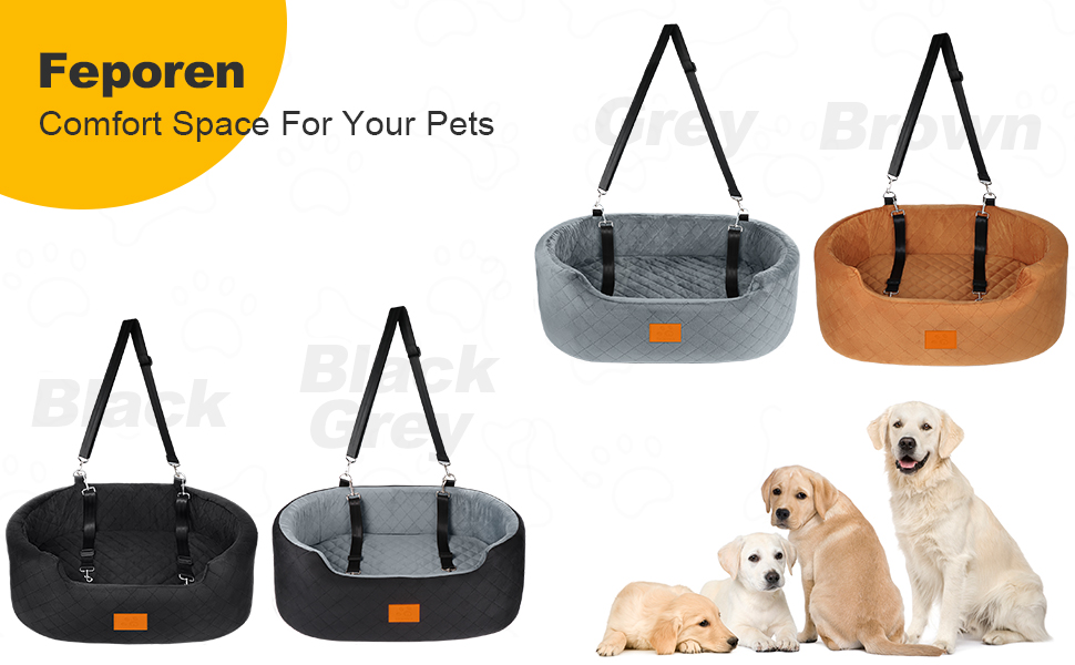 Dog Car Seat for Medium/Large Dogs (up to 25kg) or 2 Small Dogs - with Safety Leashes & Washable Cushion - Rear Seat Cover (Brown/Gray)