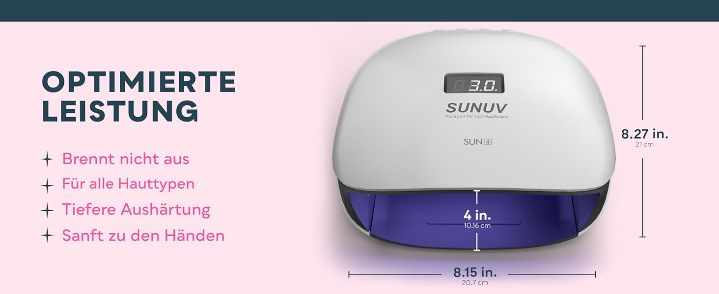 Лампа SUNUV для гель-лаку UV LED, сушарка для нігтів з 4 таймерами, LCD дисплеєм, інфрачервовим сенсором та подвійною швидкістю сушіння, колір Rose (чорний)