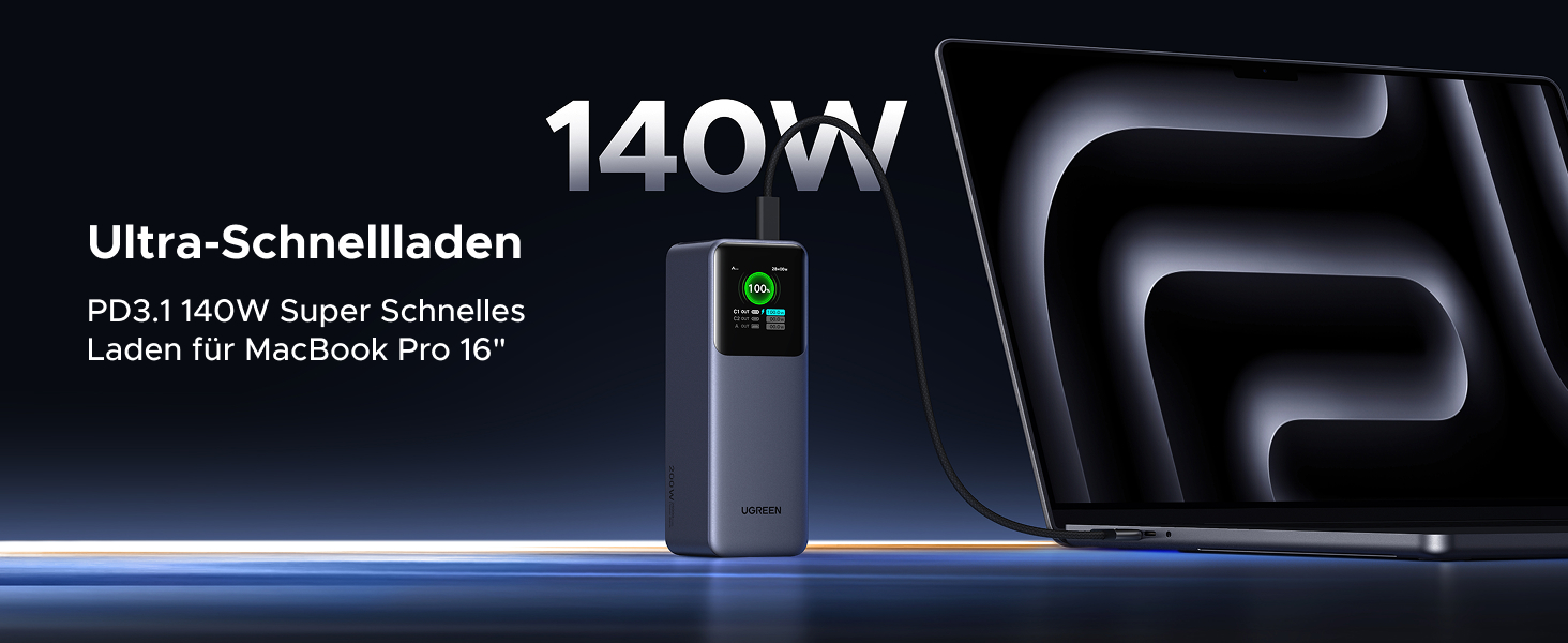 Power Bank UGREEN Nexode 25000mAh 200W з 3 портами, цифровим дисплеєм, USB-C PD 3.1, сумісний з iPhone, Galaxy, MacBook, Dell