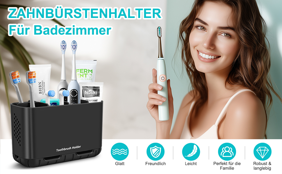 Тримач для зубних щіток електричних, органайзер для ванної кімнати, великий, антиковзний, регульований, сімейний, дитячий, чорний