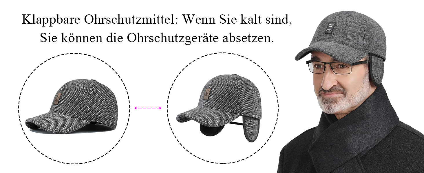 Кепка бейсболка чоловіча Clakllie зимова тепла з флісу та вушками, сіра