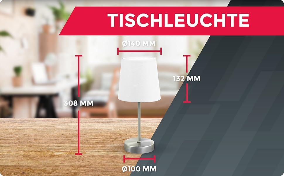 Вінтажна настільна лампа B.K.Licht з абажуром з тканини, з вимикачем на шнурі, 33x20 см, білий колір