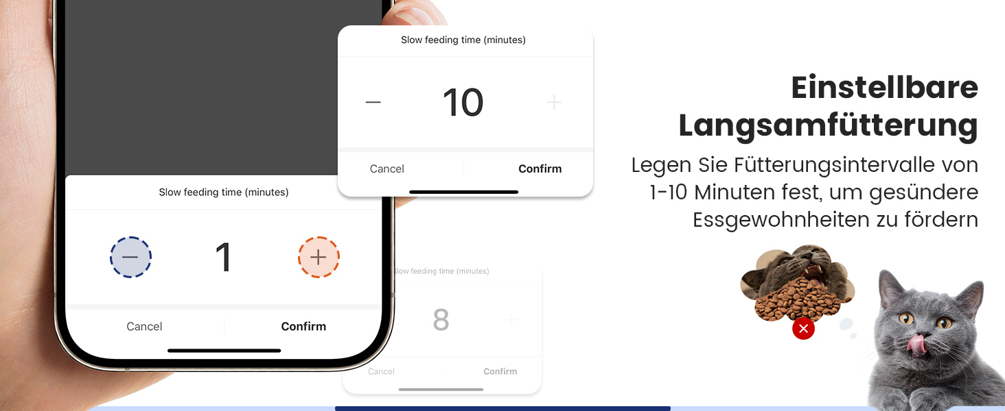 Автомат годування котів з App-керуванням, для 2 котів, регульована висота, 2 миски, 5-літровий бункер, з функцією запису голосу, таймер, WiFi
