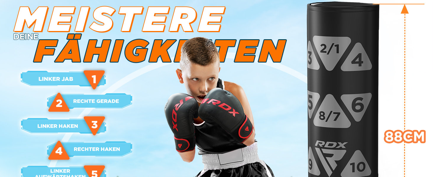 Дитячий боксерський мішок RDX 4 фути зі стійкою, рукавички для тренувань, MMA, кікбоксинг, бокс, бойові мистецтва, муай-тай, партнер для ударів, мішки для ударів, мішки-манекени, вакуумна основа (багатофункціональний) білий 4FT