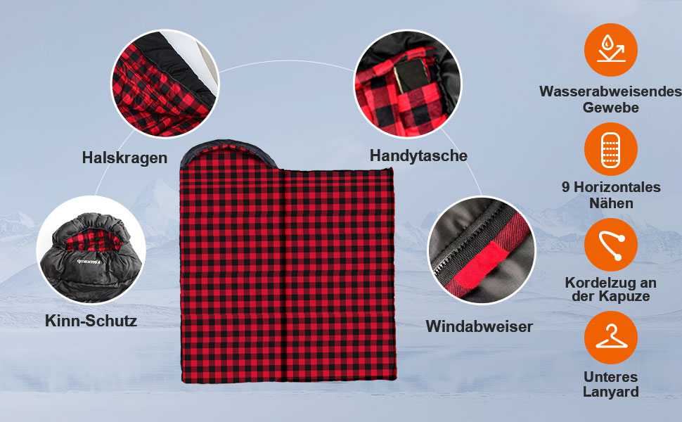 Сплячий мішок Keencamp Flanell Outdoor: теплий, бавовняний, для 3-4 сезонів, до -1°C, XXL, 230x90 см, чорний, для дорослих