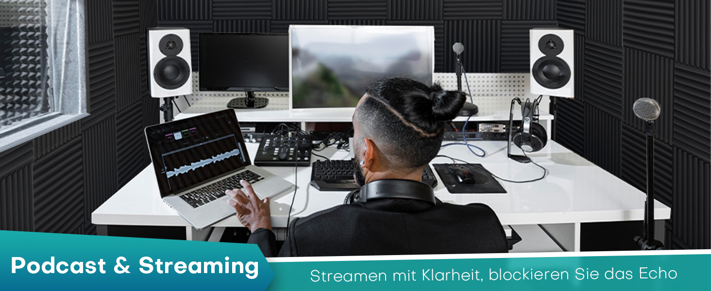 Акустичний поролон Knightsacoustic для звукоізоляції студії, 30x30x2.5 см, чорний, 52 шт — панелі-поглиначі шуму