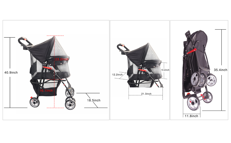 Дитяча коляска для тварин з замком, 4 колеса, кошик для зберігання, тримач для напоїв, для котів та собак