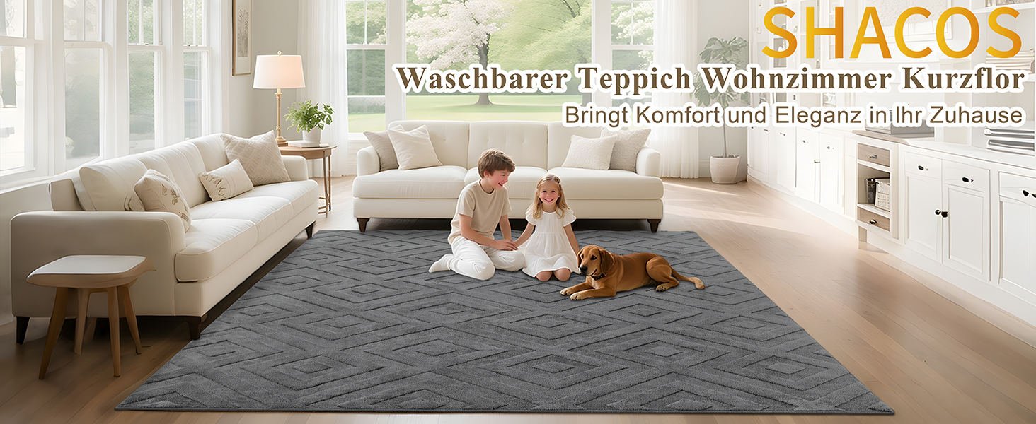 Килимок для вітальні SHACOS з коротким ворсом, сірий, 120 x 160 см. Геометричний килим з 3D ефектом, антиковзаюча підкладка, для спальні, їдальні