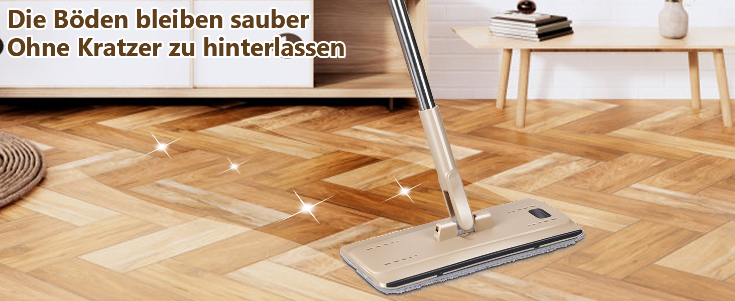 Набір для миття підлоги MASTERTOP з відром, моп з нержавіючою ручкою та 3 насадками, набір відра та мопа 2 в 1, плоский моп з функцією віджиму для ламінату, плитки (бежевий), комплект змінних насадок (3 шт.)