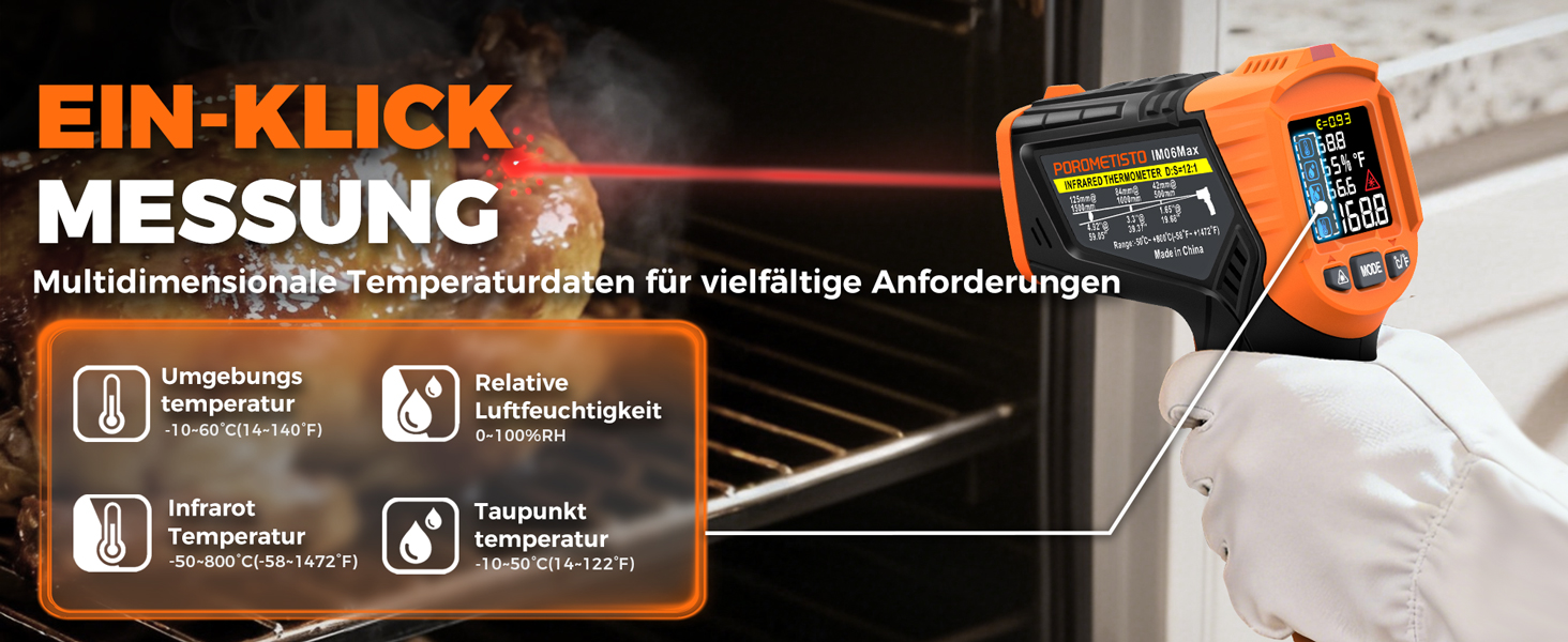 Інфрачервоний термометр лазерний IM06MAX з K-типом зонда (-50°C до 800°C) для промисловості, HVAC, приготування їжі та ремонту авто