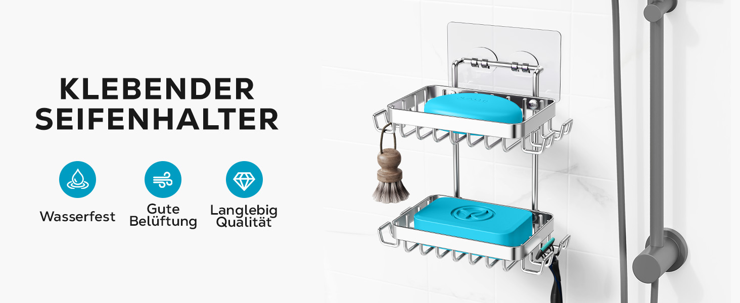 Підставка для мила Nieifi з двома ярусами та зливом, нержавіюча сталь, без свердління, для душової кабіни та ванної кімнати (срібляста)