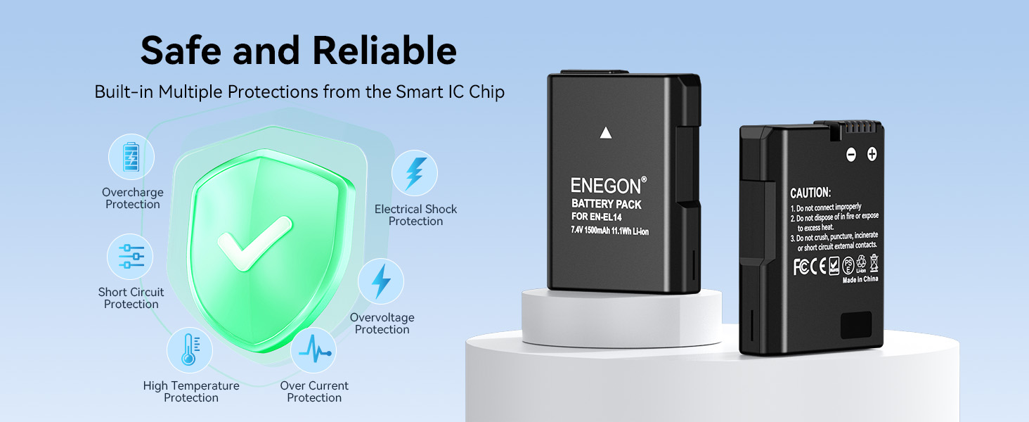 Зарядний пристрій ENEGON EN-EL14 20W з подвійним акумулятором, швидка зарядка, сумісний з Nikon D3100-D3500, Coolpix P7000-P7100, LCD-дисплей (2 акумулятори)