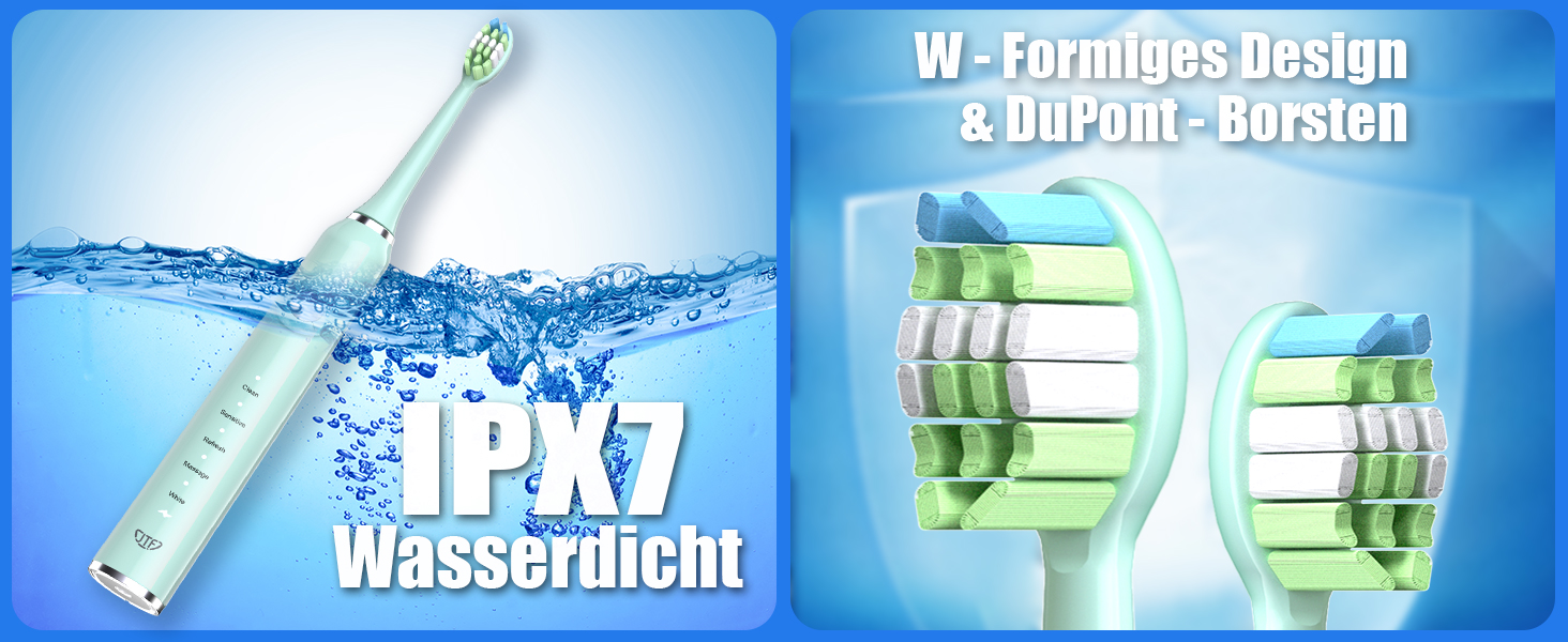Електрична звукова зубна щітка JTF з 6 насадками 40000 VPM, 5 режимів, IPX7, таймер 2 хв, зелена