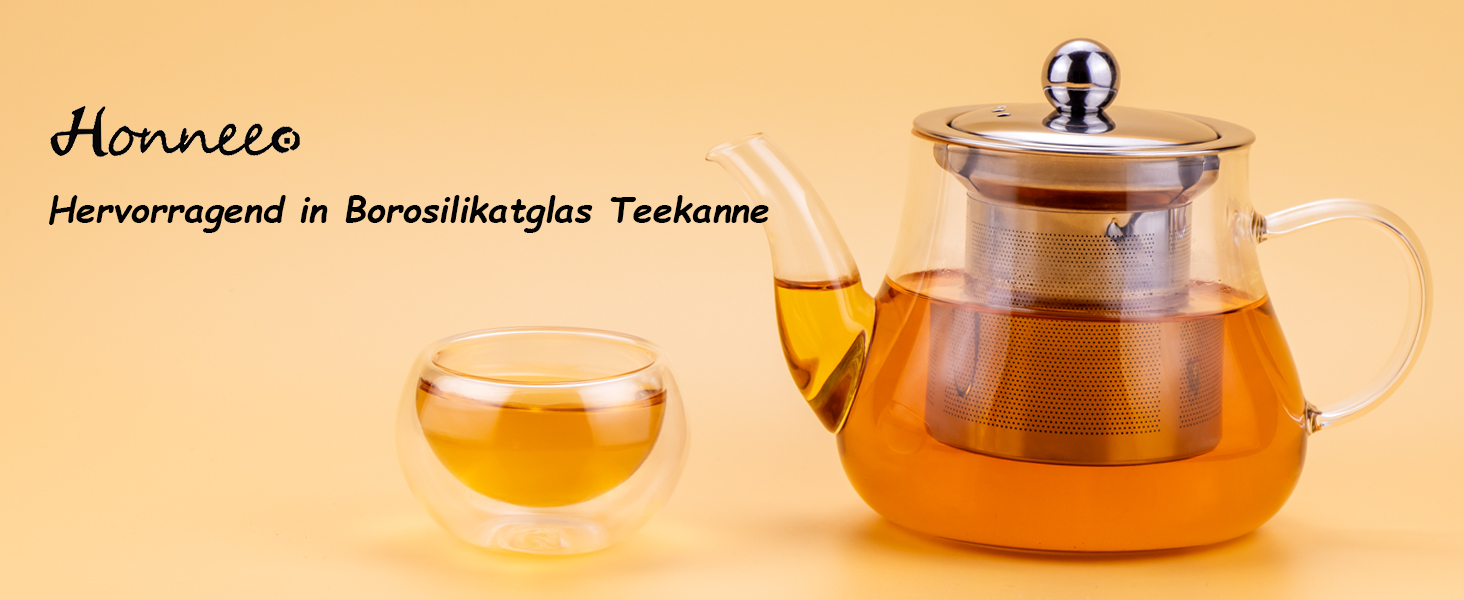 Чайник скляний Honneeo 450 мл з знімним фільтром, для листового чаю, трав'яних зборів та фруктів