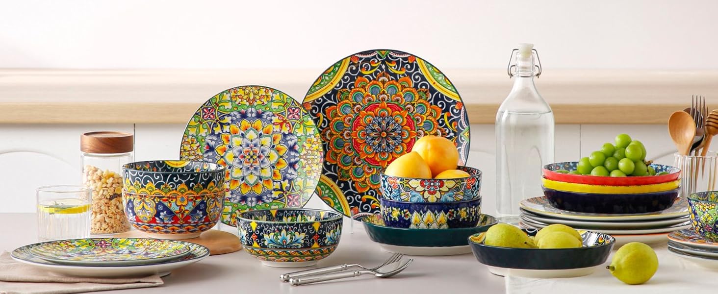 Набір керамічних мисок Vancasso Simi 6 шт. - супові, салатні, для пасти, 840 мл, двосторонні, кольорові