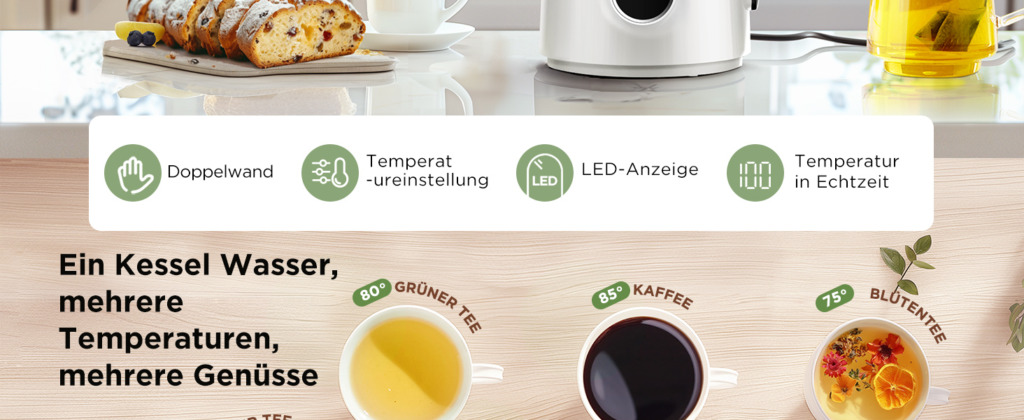 Midea 1.7L Electric Kettle - BPA Free, Fast Boil, LED Display, 360° Base, Dry Boil Protection