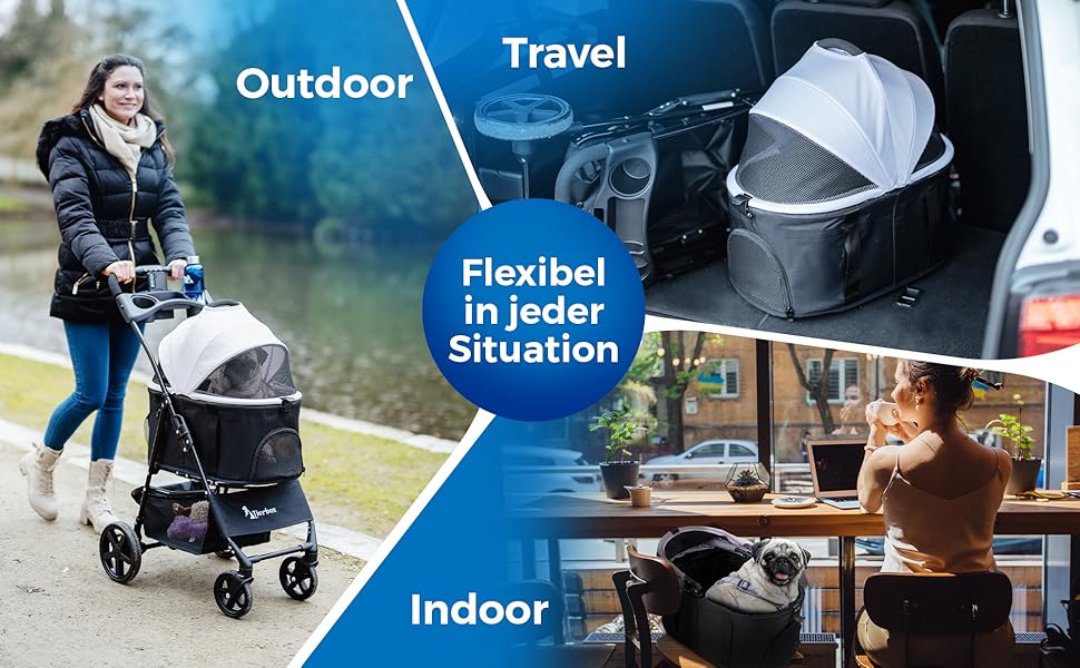 Візок для собак до 10 кг, візок для маленьких собак, складний з QuickFold, візок для котів сірого кольору