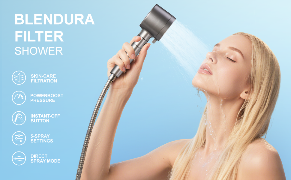 Душова лійка Blendura з шлангом 1,5 м, ручна лійка з 3 фільтрами, антикальцій, 5 режимів, економія води
